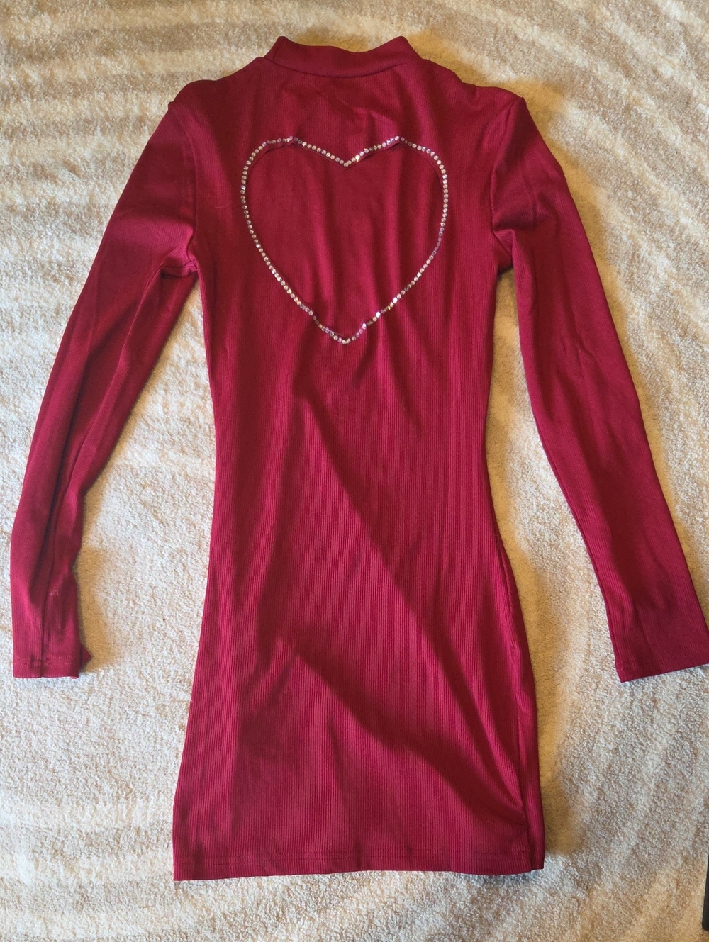 Long Sleeve Red Bodycon Dress with Heart Detail In BACK